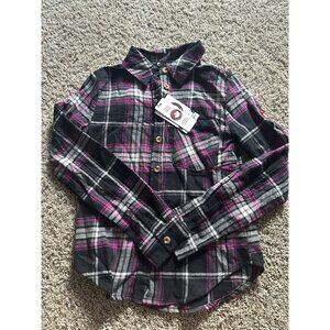 Canda Weather Gear Girl Plaid Flannel purple black Button up long sleeve Large